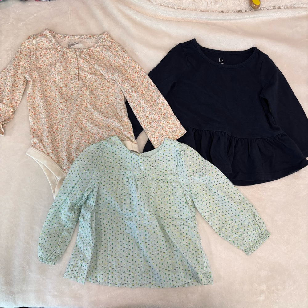 Baby GAP long sleeve shirts baby toddler girl 12-18 months floral solid navy